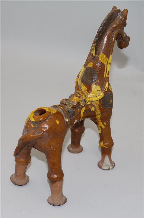 A Cannakale pottery horse vessel, 19th century, 24cm, repairs